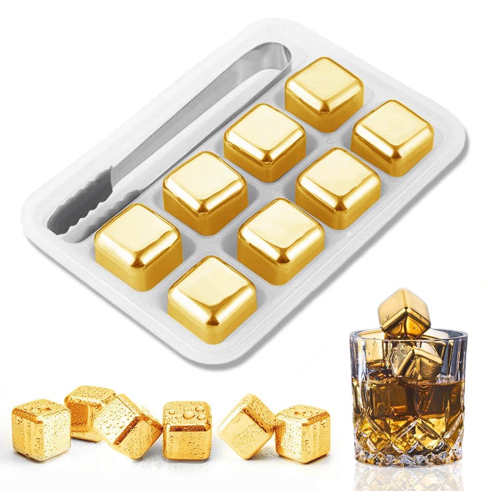 Whiskey Stone Set - Altın ve Gümüş Metal Soğutma Kayaları