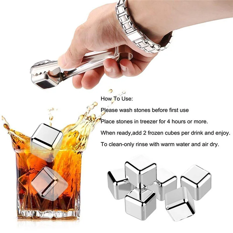 Whiskey Stone Set - 4/6/8 Parça Paslanmaz Çelik Buz Küpü